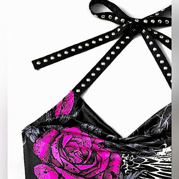 SHEIN l “Stay Wild” Silver-Studded Tie-Back Halter BodyCon Dress l IX l New - Picture 8 of 14